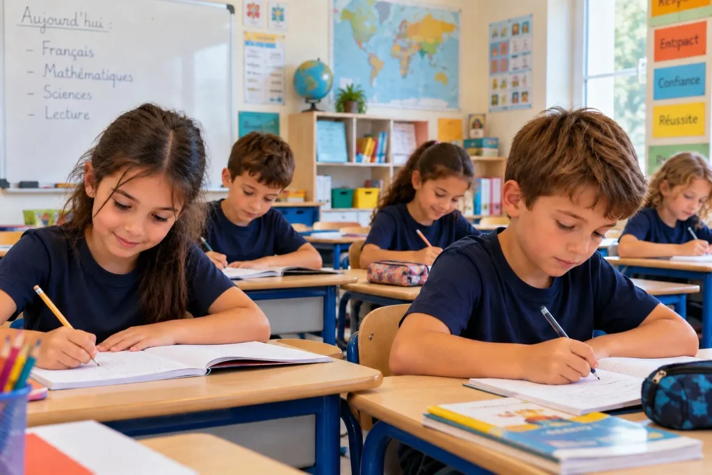 Élèves en classe au collège bilingue de l'École Val Saint André
